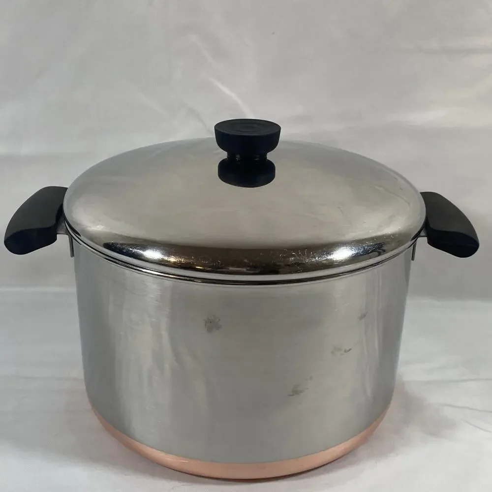 Revere Ware 6-Qt Stock Pot & Lid Copper Bottom Stainless Riverside CA Pre-1968